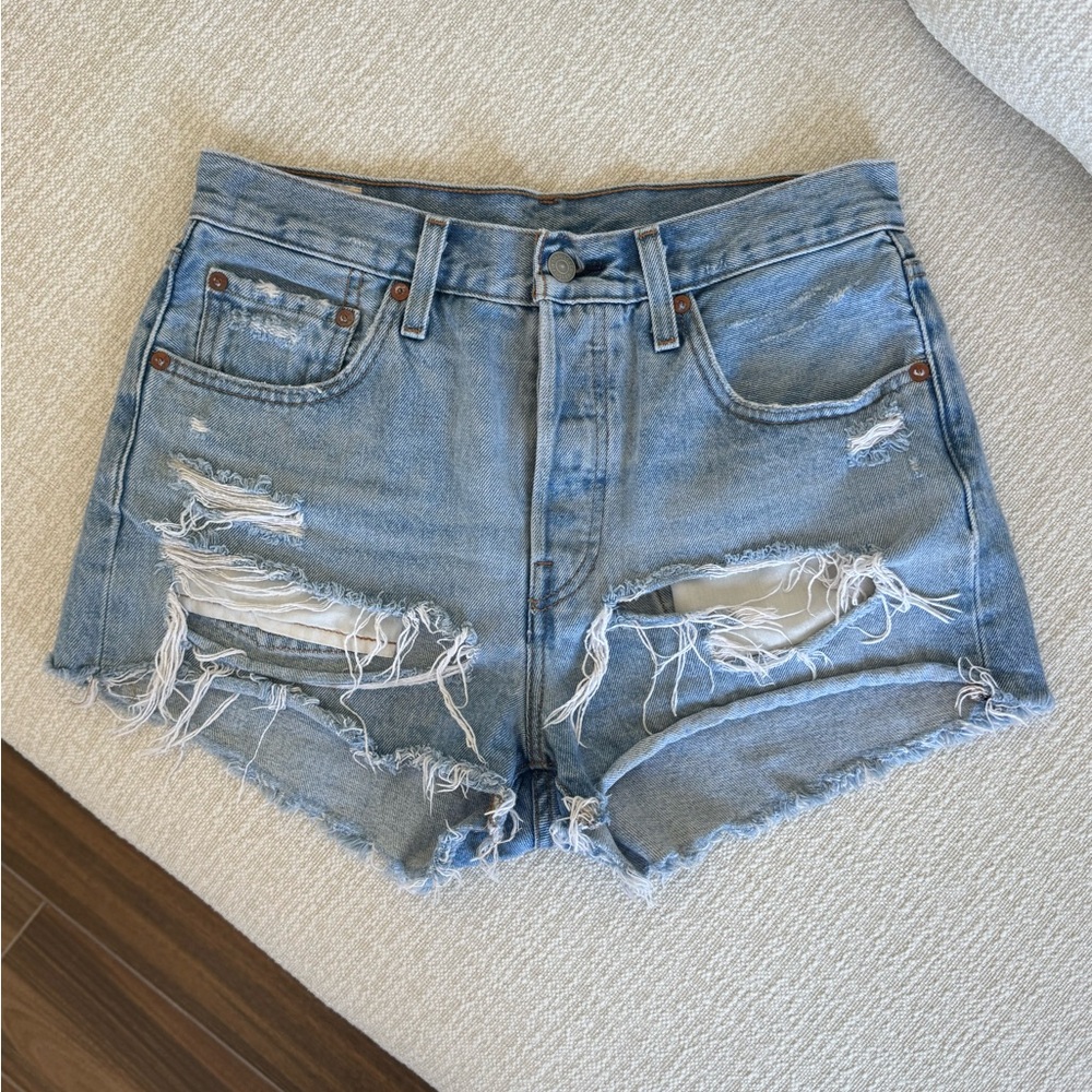 Levi's Light Blue Distressed Jean Shorts